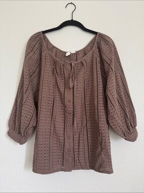 Joie Brown Eyelet Peasant Top - size M